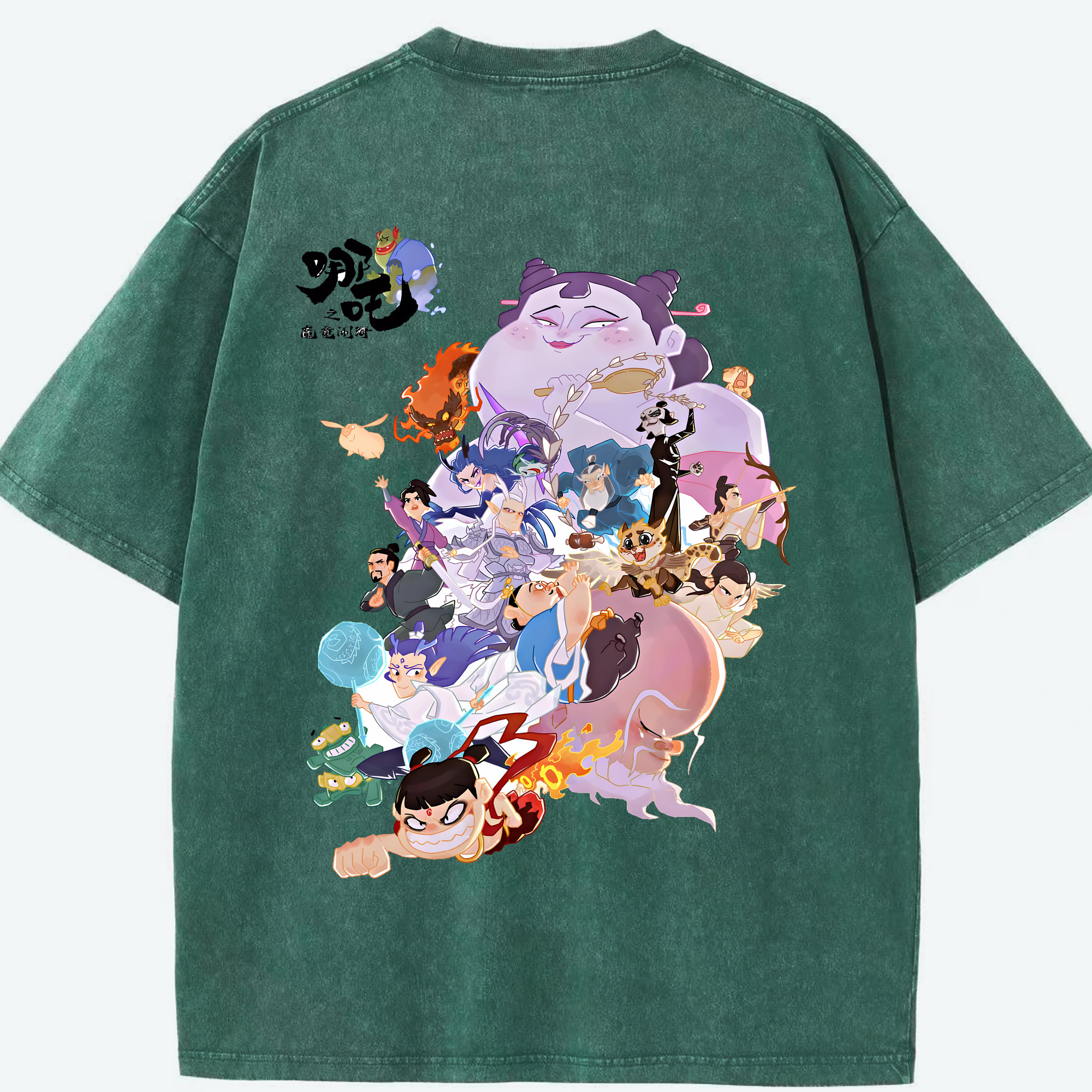 （画像用） Ne Zha 2 ナタ 魔童の大暴れ 綿100% ヴィンテージ風 半袖Tシャツ（背面プリント）